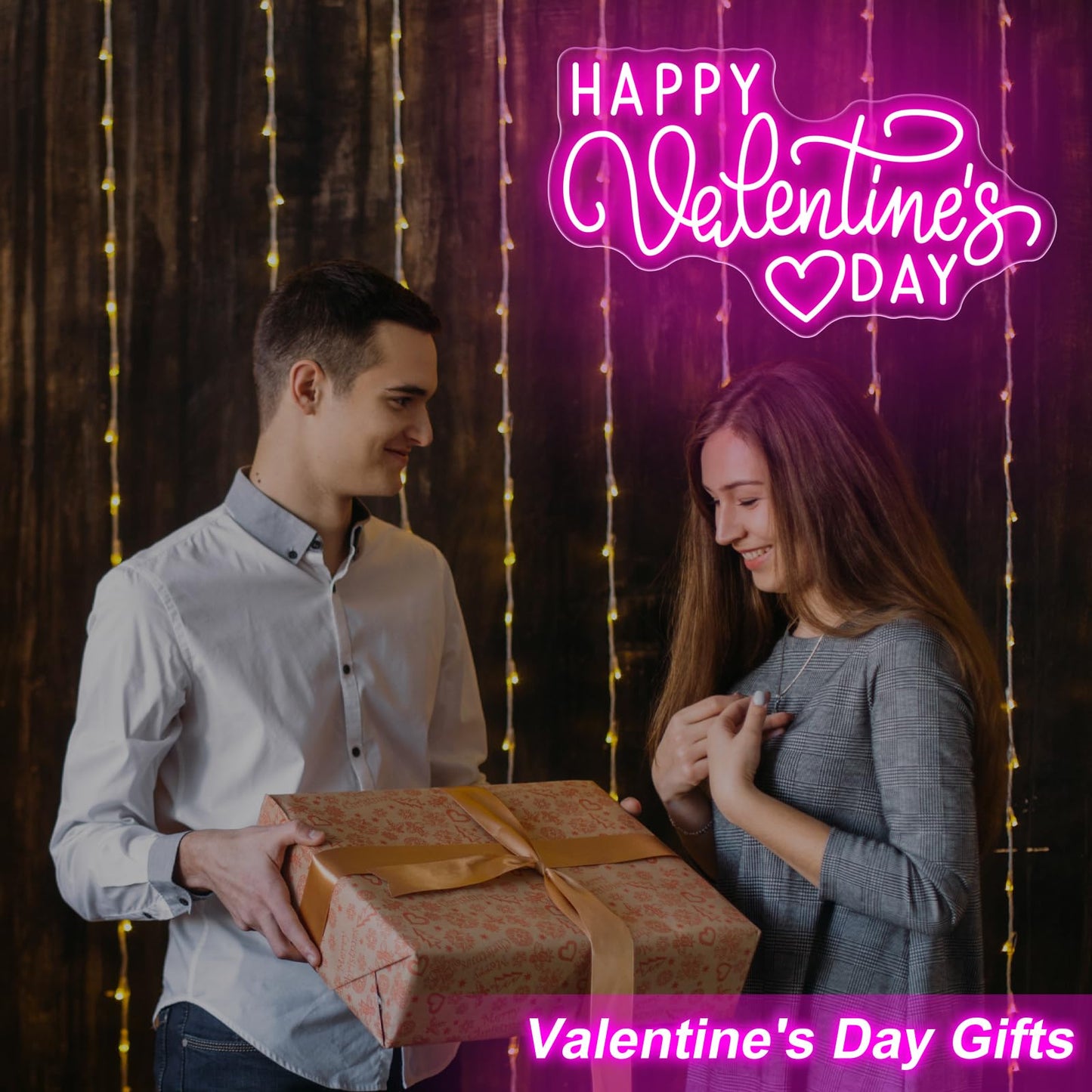 Happy Valentine's Day Neon Sign, Party Lover Wedding Home Ceremony, Valentine'S Day Neon Light for Home Room Wall Decoration Ins, Couple Room Light, Bar Home Lamp Party Dorm Living Room-Pink-16.5"