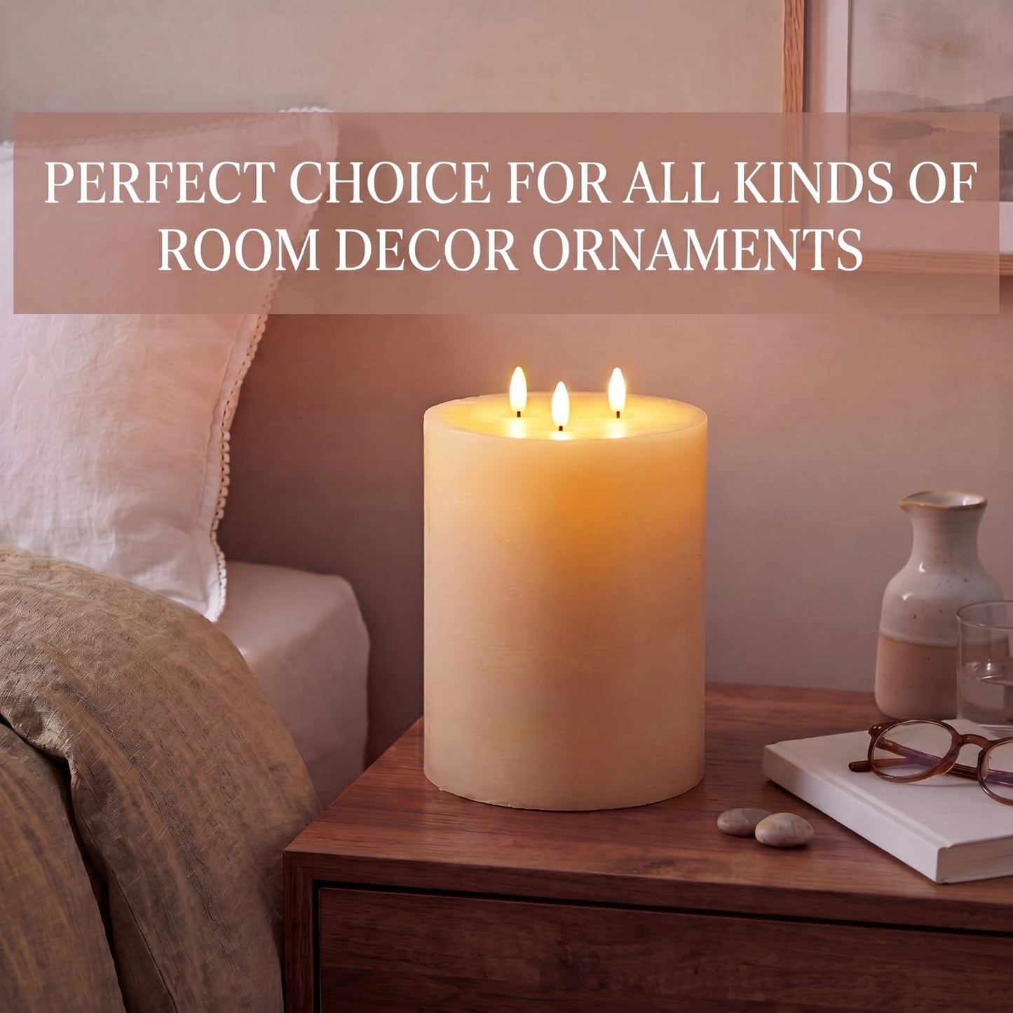 Retisee Extra Large Flameless Candles LED Battery Operated Real Wax 3 Wicks Flickering Pillar Candle with Remote Control Timer for Home Wedding Christmas Party Decoration (Ivory,6'' X 8'')
