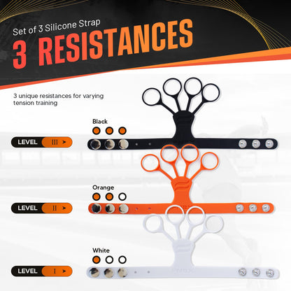 FNBX FlickGlove Basketball Shooting Aid, Training Equipment for Improving Shot and Form, Set of 3 Silicone Strap Resistances, White, Black and Orange