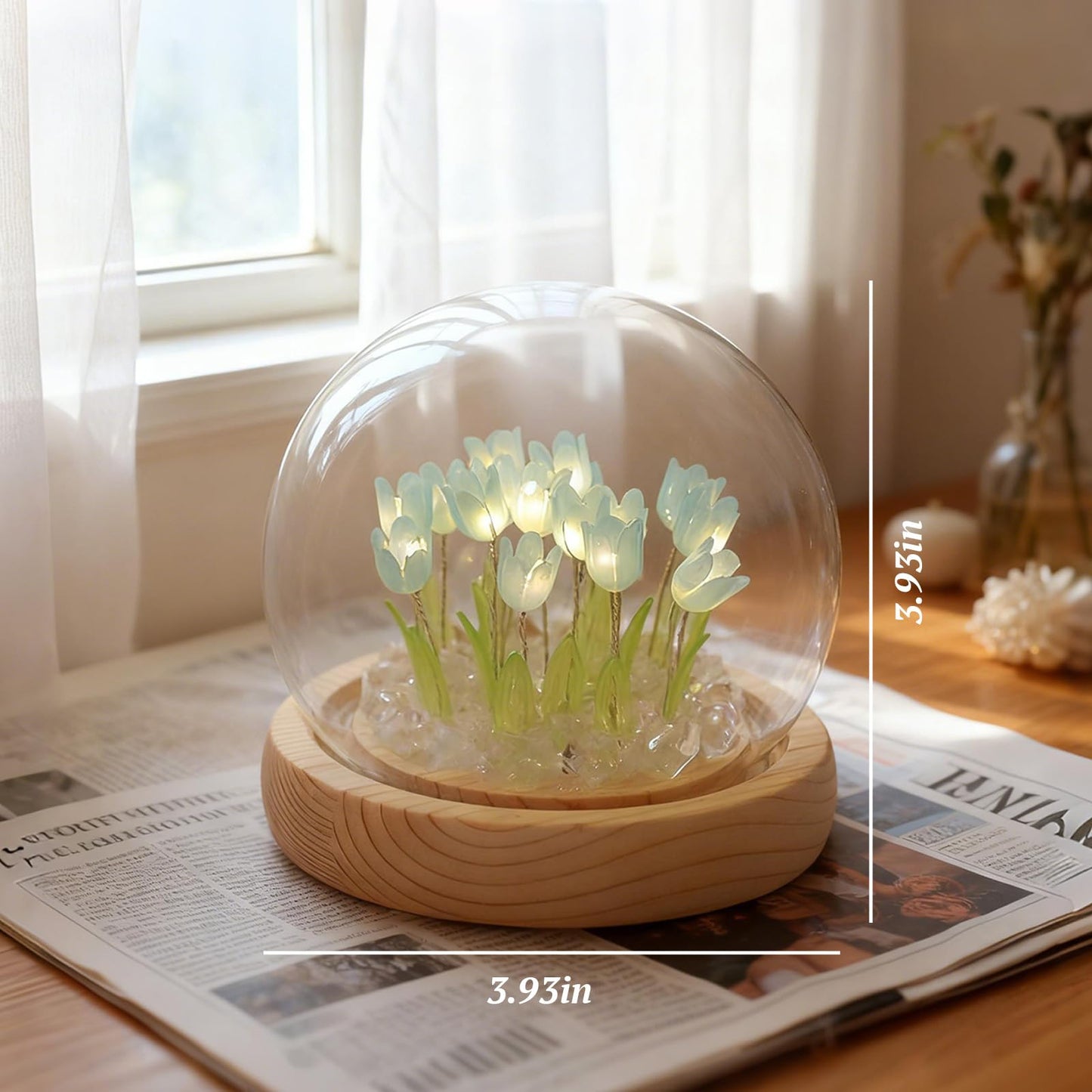 Richaa 20 Flower Blue Tulips Night Light with Wooden, Tulips Night Lamp for Christmas Birthday Mother's Day Thanksgiving, Gift for Women Girlfriend Grandma Battery Powered (not Included)