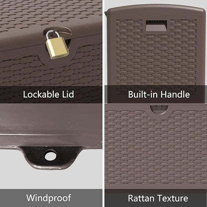 80 Gallon Pro Outdoor Storage Box Waterproof Lockable Resin Deck Box Large, Patio Storage Bin for Pool Accessories Cushion Furniture, Garden Tools, UV-Resistant Outside Delivery Brown