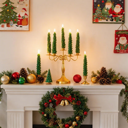 Lezonic 6Pcs Flameless Christmas Tree Candles with Remote Timer, LED Taper Candles Battery Operated Flickering Flame, 10 Inches Green Real Wax Window Candlesticks for New Year Xmas Decorations