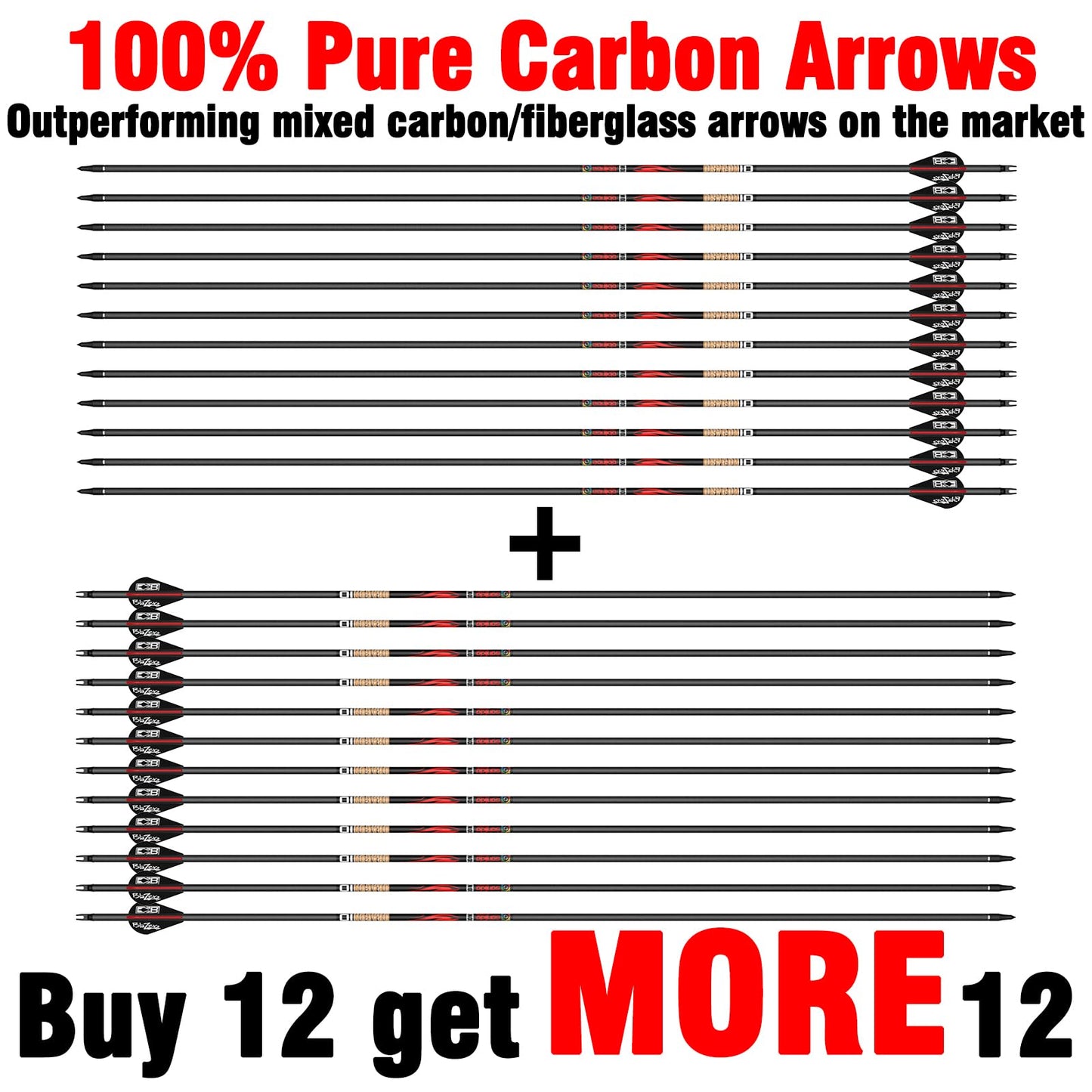 sanlida Dragon 10 100% Pure Carbon Hunting Arrows for Compound Bow, Olympic-Grade 10-Spine Precision, ±0.001" Straightness, 32" Carbon Arrows, 24 Pack (330 Spine)