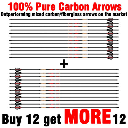 Sanlida Dragon 10 100% Pure Carbon Hunting Arrows for Compound Bow, Olympic-Grade 10-Spine Precision, ±0.001" Straightness, 32" Carbon Arrows, 24 Pack (310 Spine)