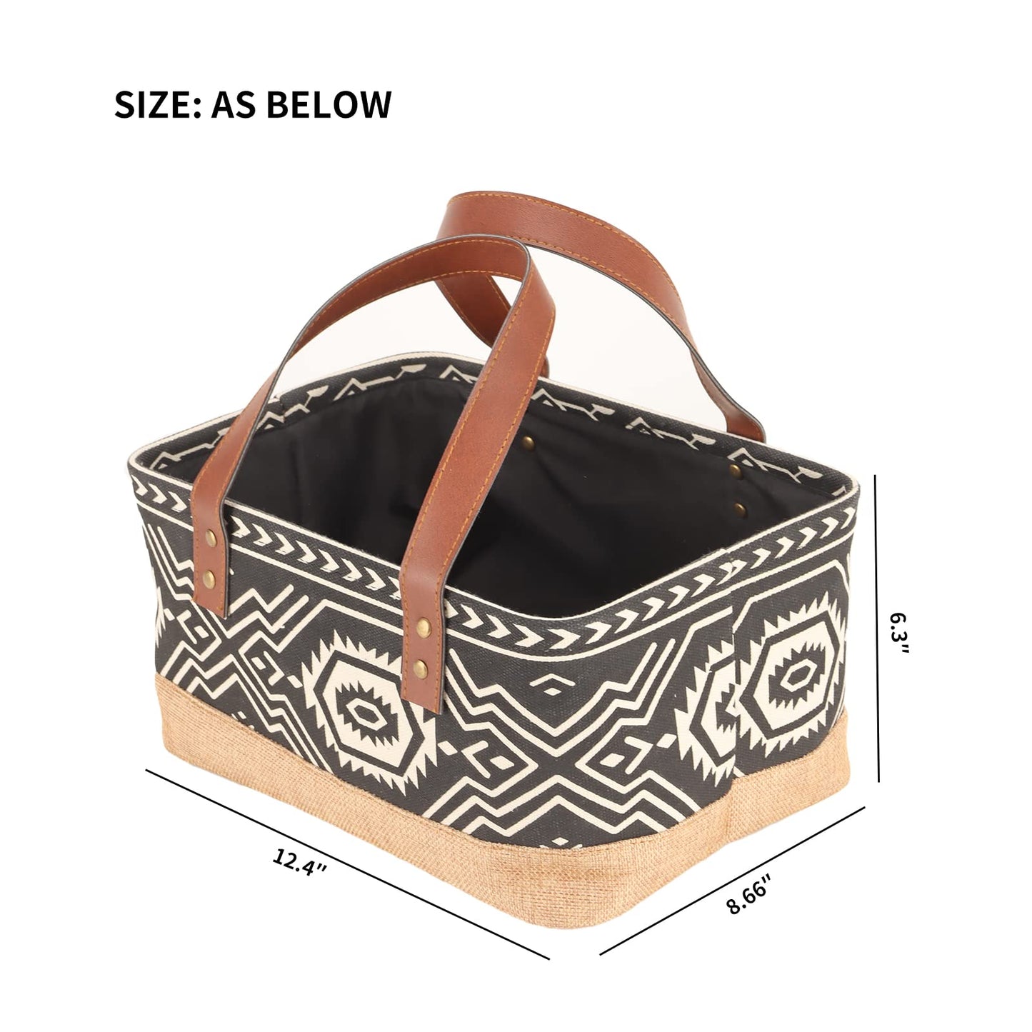 Canvas Tote Bag, Small Rectangular Picnic Basket for Storage Shopping Laundry, Black and White Pattern