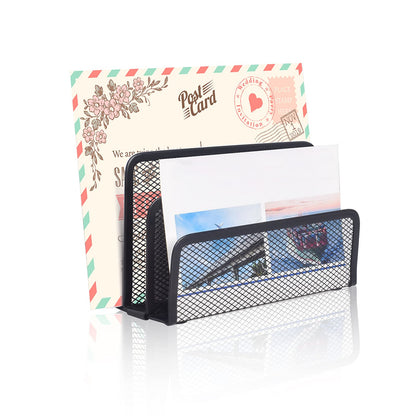 wishacc Desk Mail Organizer Small File Holders Letter Organizer Metal Mesh Document/Filing/Folders/Paper Organizer for Desktop