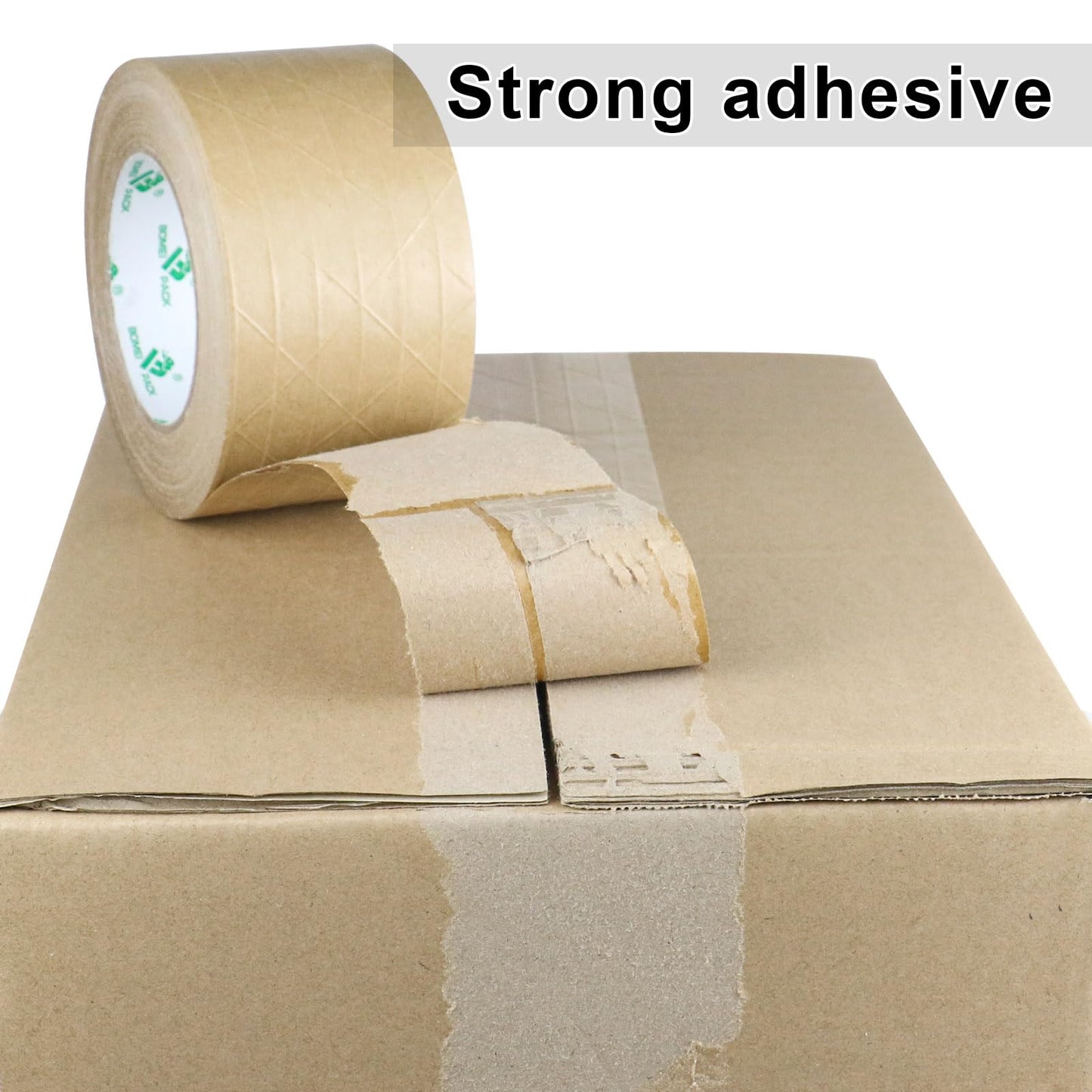 BOMEI PACK Wide Brown Reinforced Kraft Paper Packing Tape 3inch, 2Rolls Self Adhesive Paper Gummed Packing Tape, for Heavy Duty Packaging, Shipping, Moving and Storage, 3InchX55yds