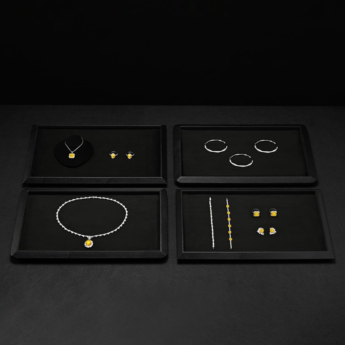Oirlv Black Leather Jewelry Display Tray with Microfiber Lining, Premium Square Corner Organizer