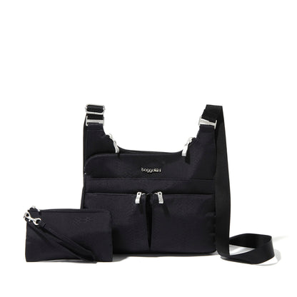 Baggallini Cross Over Crossbody Women 11x8.5 Medium Travel Bag Lightweight Water-Resistant Nylon Organized Handbag Purse