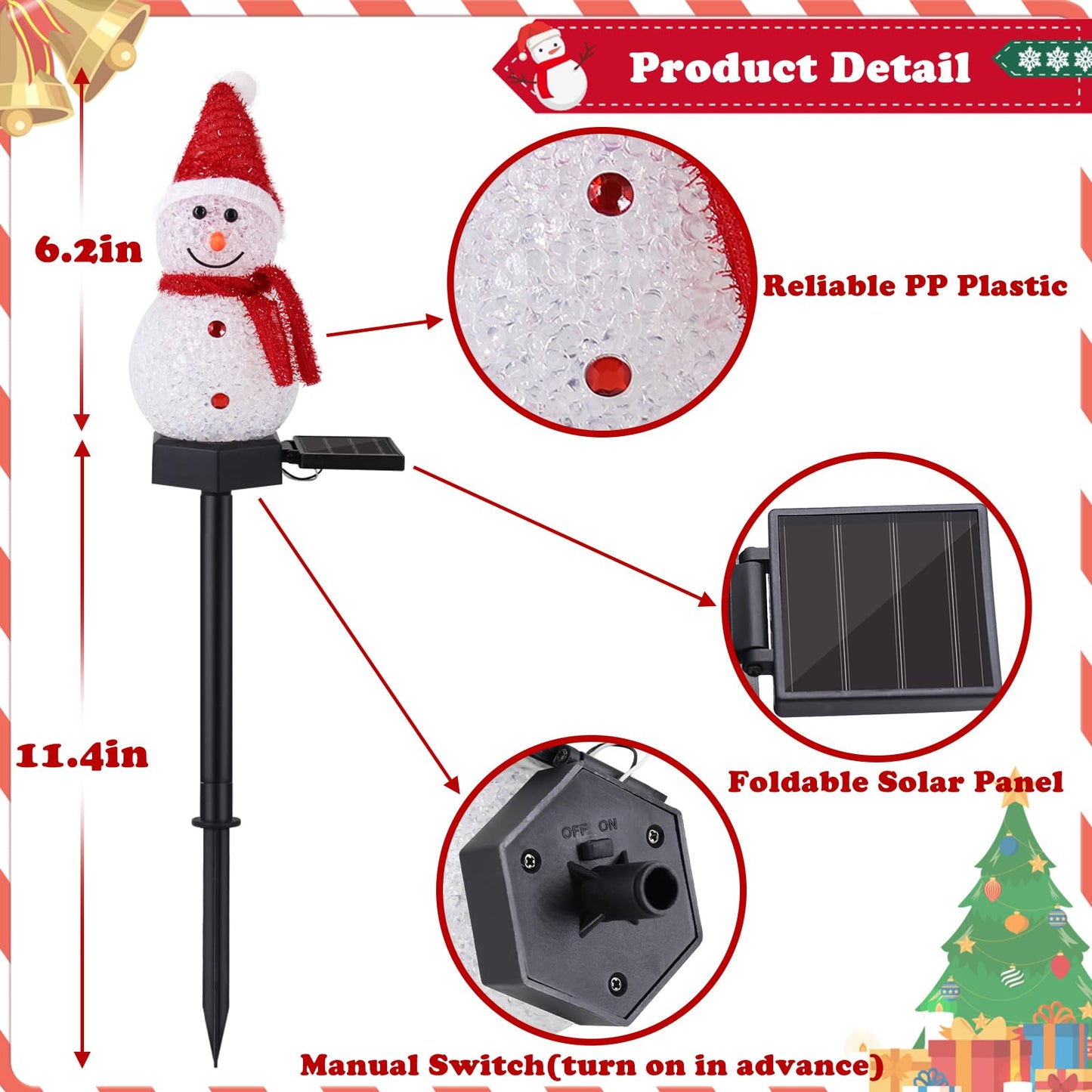 Solar Christmas Decorations Outdoor, 8PCS Snowman Shape Solar Christmas Stakes Lights, Xmas Pathway Lights for Xmas Yard, Garden, Patio Decor