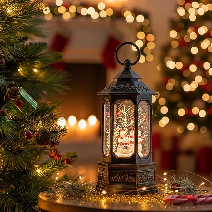 Christmas Snow Globe Swirling Glittering Snowman Choir & Cardinal with Music & Timer, USB Lined/Battery Operated Lighted Water Lantern for Christmas Festival Decoration Gifts