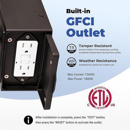 Outdoor House Lights Wall Mount with GFCI Outlet, Oil-Rubbed Bronze with Gold Trim Farmhouse Exterior Lighting Fixtures for Porch, Garage, 100% Aluminum Anti-Rust Front Door Light Motion Sensor