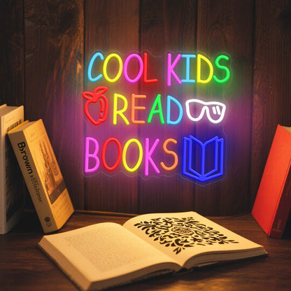 Cool Kids Read Books Neon Sign for Wall Decor, Reading Letter LED Neon Lights Library Neon Signs, Kids Room Reading Corner Classroom Christmas Bedroom Decoration 16.06 x 14.17 inch