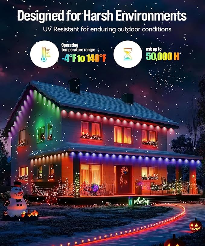 Permanent Outdoor Lights for House, 300ft Smart RGB LED Lights Outside with 16 Million DIY Colors, IP67 Waterproof Eternity Eaves Lighting for Christmas Halloween Holiday Daily Decorations