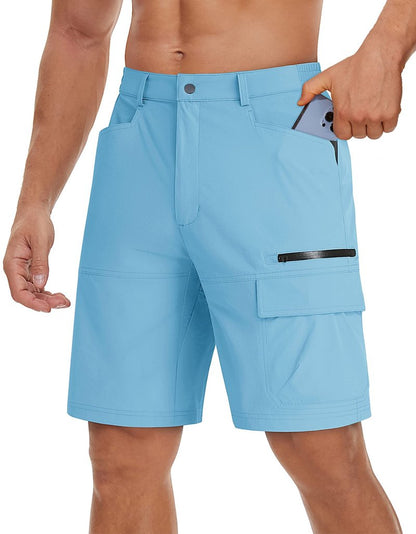 TACVASEN Mens 10" Hiking Shorts Golf Outdoor Lightweight Quick Dry Summer Casual Dress Fishing Shorts with Zipper Pockets Sky Blue 30