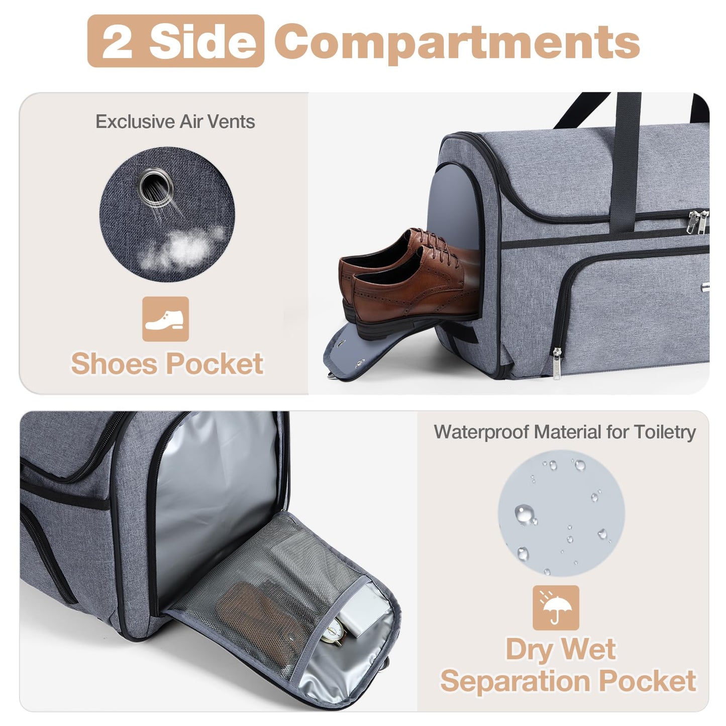 LekeSpring Garment Bags with Wheels, Garment Convertible Weekender Bags, Large Garment Bags for Travel, Duffle Luggage Bag Garment Bag (Grey, Medium)