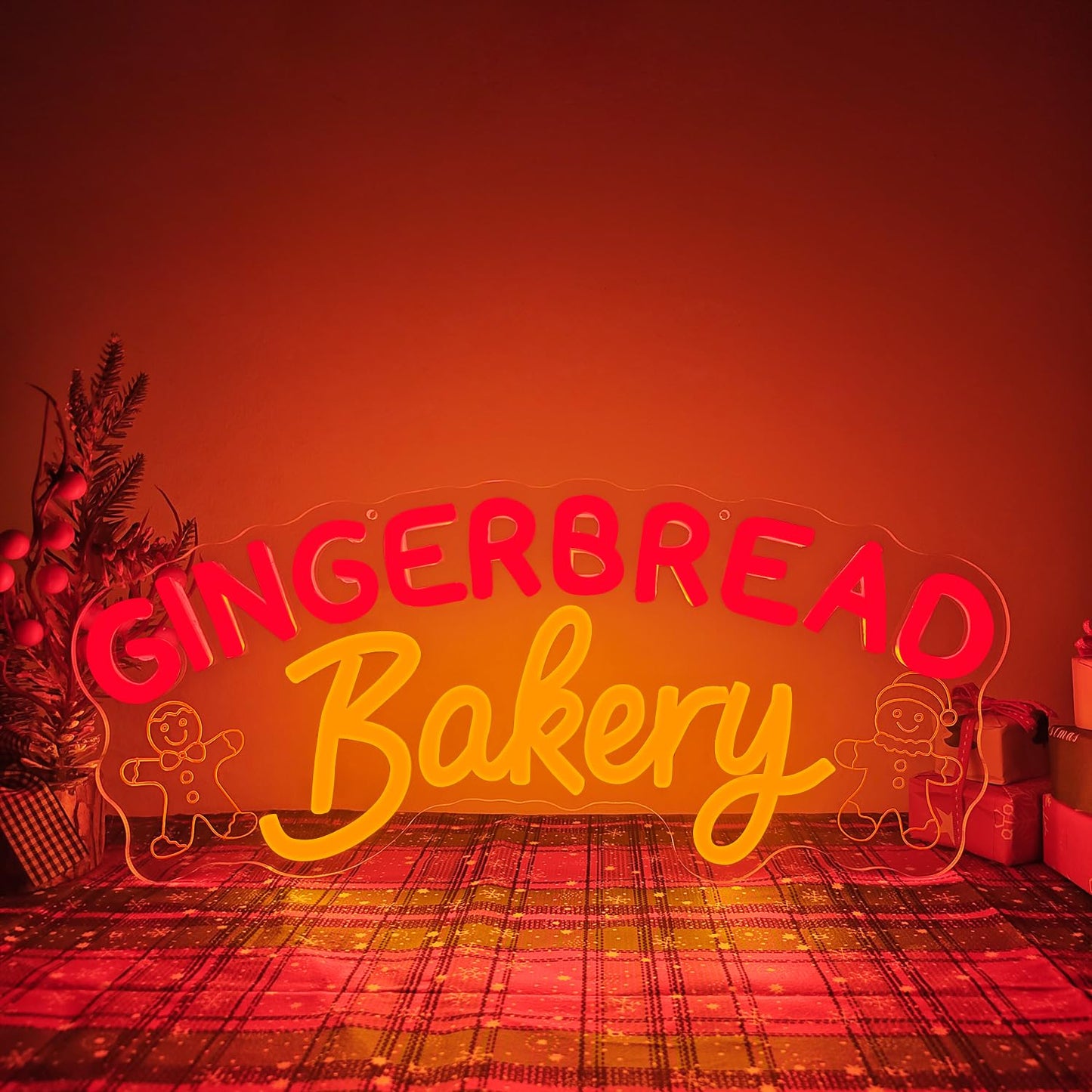 Jeanchrl Gingerbread Bakery Neon Sign Christmas LED Sign for Cafe Shop Kitchen Bedroom Dimmable Christmas Neon Light Decor for Coffee Bar Retro Gingerbread Neon Light Sign Wall Art Gift for Holiday Birthday