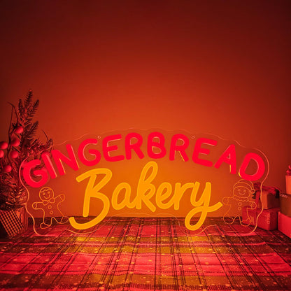Jeanchrl Gingerbread Bakery Neon Sign Christmas LED Sign for Cafe Shop Kitchen Bedroom Dimmable Christmas Neon Light Decor for Coffee Bar Retro Gingerbread Neon Light Sign Wall Art Gift for Holiday Birthday