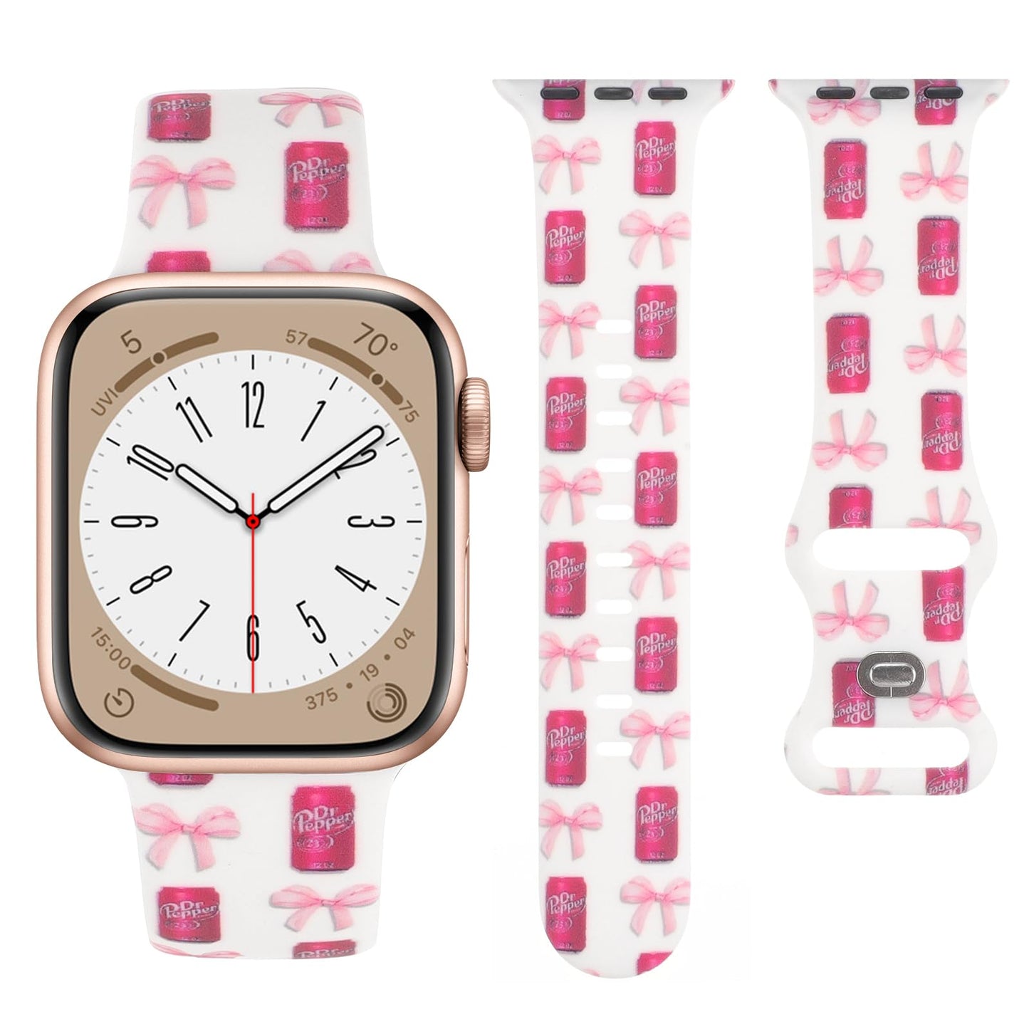 Cute Floral Printed Strap for Apple Watch Bands 38mm 40mm 41mm 42mm 44mm 45mm 46mm 49mm Women, Soft Silicone Leopard Bow Pattern Design Wristbands for iWatch Series 11,10，9, 8,7,6,5,4,3,2,1,SE (Bowknot Cola, 42(Series 11/10)/41/40/38mm)
