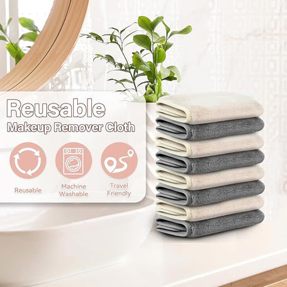 Nugilla Makeup Remover Cloths, 8 Packs Makeup Remover Towels Reusable Face Wash