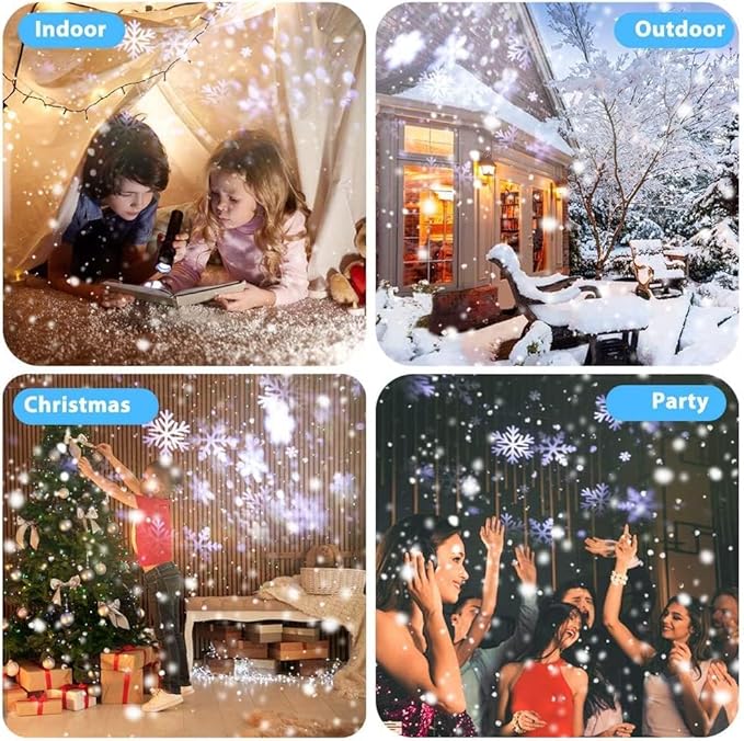 Christmas Snow Projector Lights, Dynamic Rotating Snowflake Projection Light Outdoor, IP65 LED Snow Spotlight Lightning for Halloween Xmas New Year Party Wedding Holiday Garden Decor