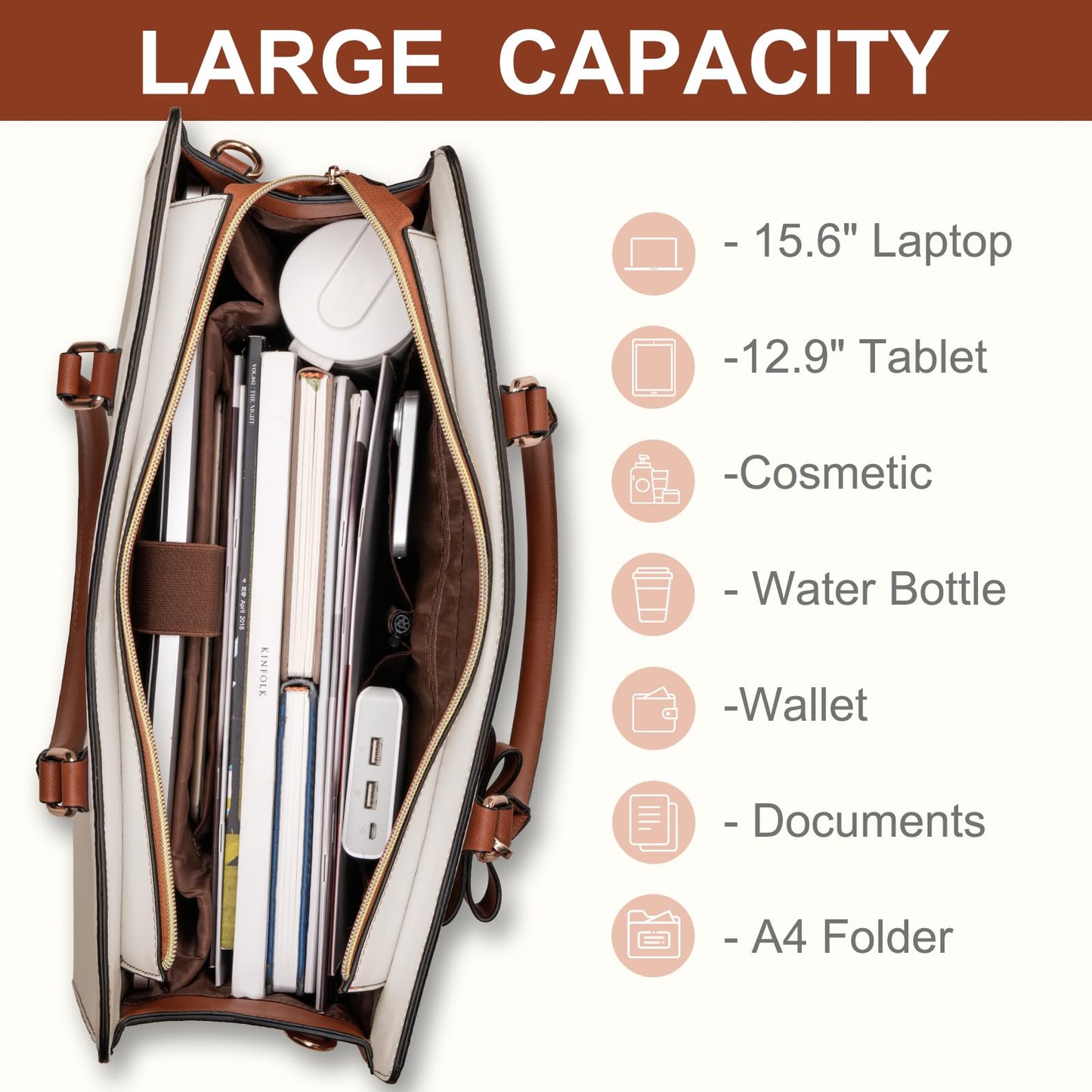 MOSISO Laptop Tote Bag for Women, 15.6 inch Waterproof PU Leather Work Bag with Clutch Purse & Bowknot, Large Capacity Handbag Shoulder Computer Bags Work Briefcase for Business Teacher Office, Brown