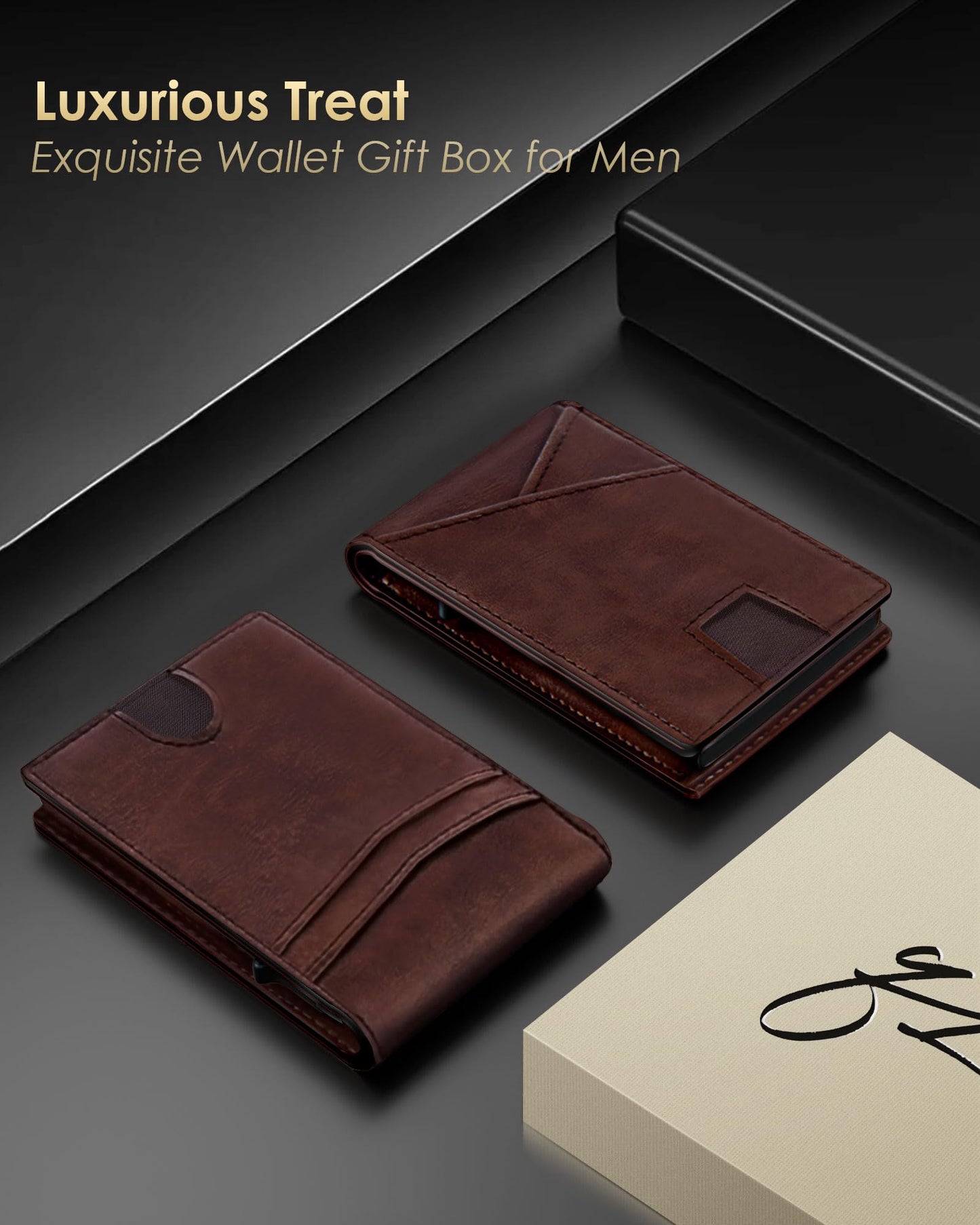 QLD Wallet for Men - RFID Blocking [Functional & Practical] Bifold Slim Minimalist Credit Card Holder Pop Up Metal Case with Cash Slot, Front Pocket with ID Window, Gift Boxed