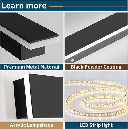 2 Pack 57inch Modern Outdoor Wall Lights, Long Strip Exterior LED Wall Sconce, 6000K Cold White, IP65 Waterproof, 50W, Black Outside Lighting Fixture for Porch, Garden, Fence, Balcony