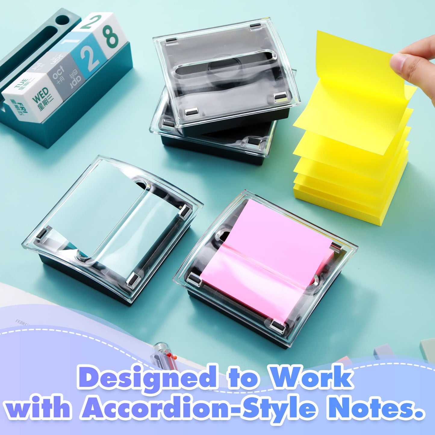 4 Pcs Pop up Sticky Notes Dispenser Sticky Note Holder Black Base Clear Top for 3 x 3 Inches Pad Holder for Acrylic Memo Organizer Fits Reminder School Office Home Store