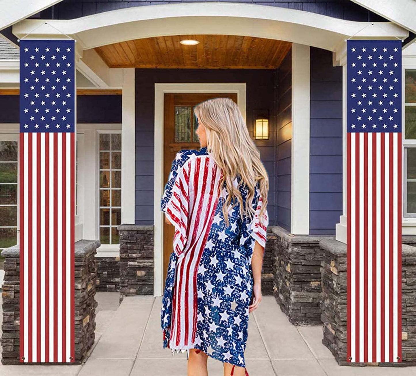4th of July Independence Day Decorations Memorial Day Decor Indoor and Outdoor Hanging American Flag Banners (2 Pcs)