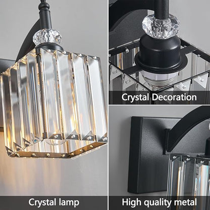 Crystal Vanity Lights Black 3 Light Bathroom Light Fixtures Over Mirror Modern Vanity Light for Bathroom