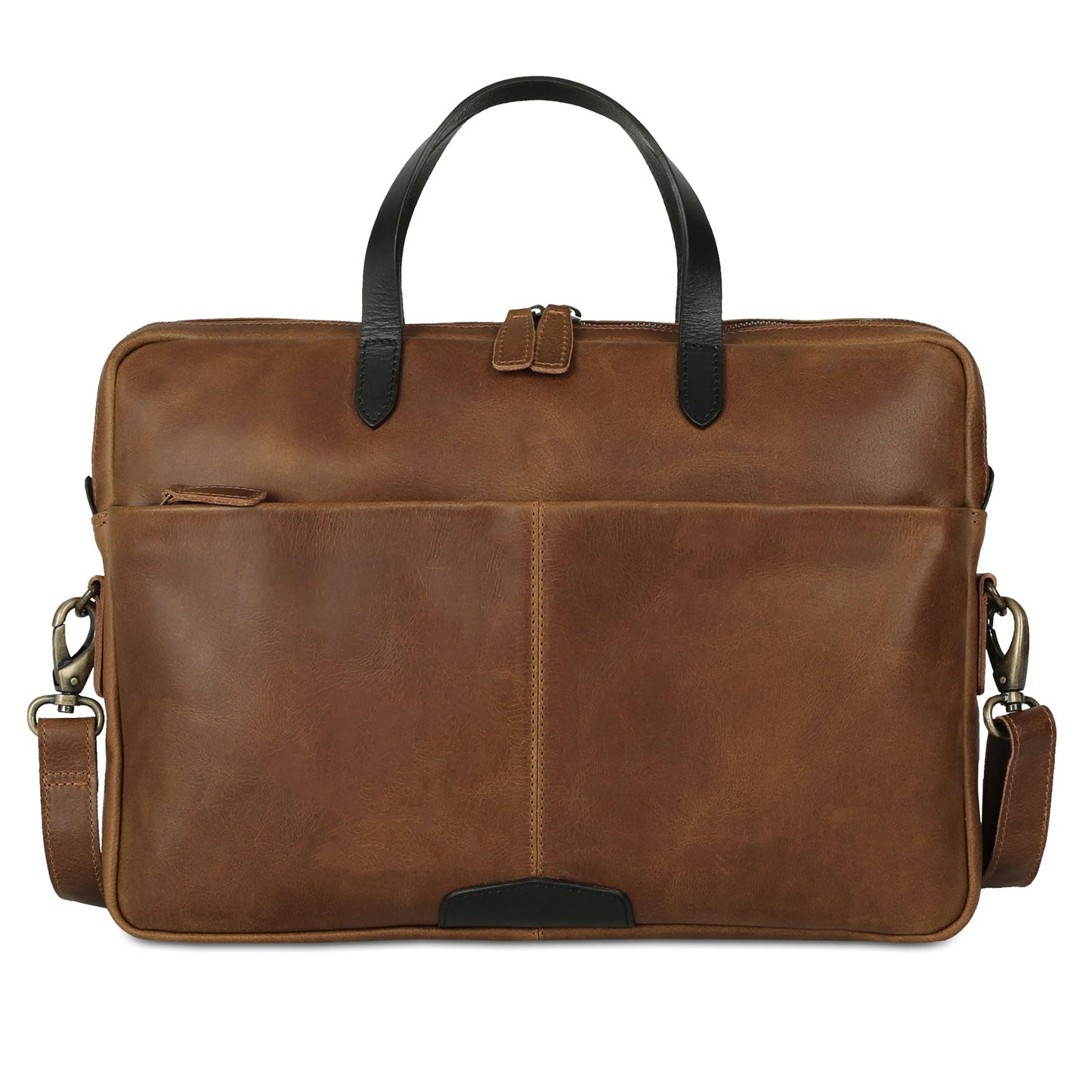 KomalC 15.5 Inch Leather Laptop Sleeve with Trolley Strap – Slim Genuine Leather Bag for upto 16" Laptops – Office Briefcase with Shoulder Strap & Organizer