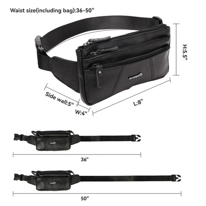 Leather Fanny Pack for Men Women,Genuine Leather Waist Belt Bag with Adjustable Strap Belt Hip Bag with Multi-Pockets for Travel Sports Running Cycling Hiking(Black)