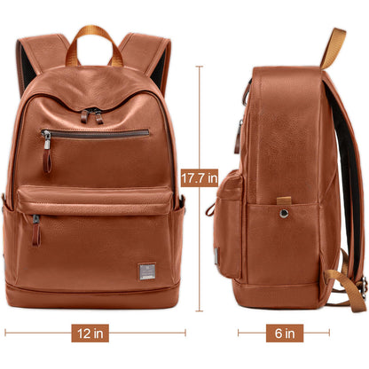 weiatas Leather Laptop Backpack for Men Women Work, Lightweight School Backpack Bookbag for College Students, Waterproof Casual Daypack Travel Computer Backpack fits 15.6 (Brown)