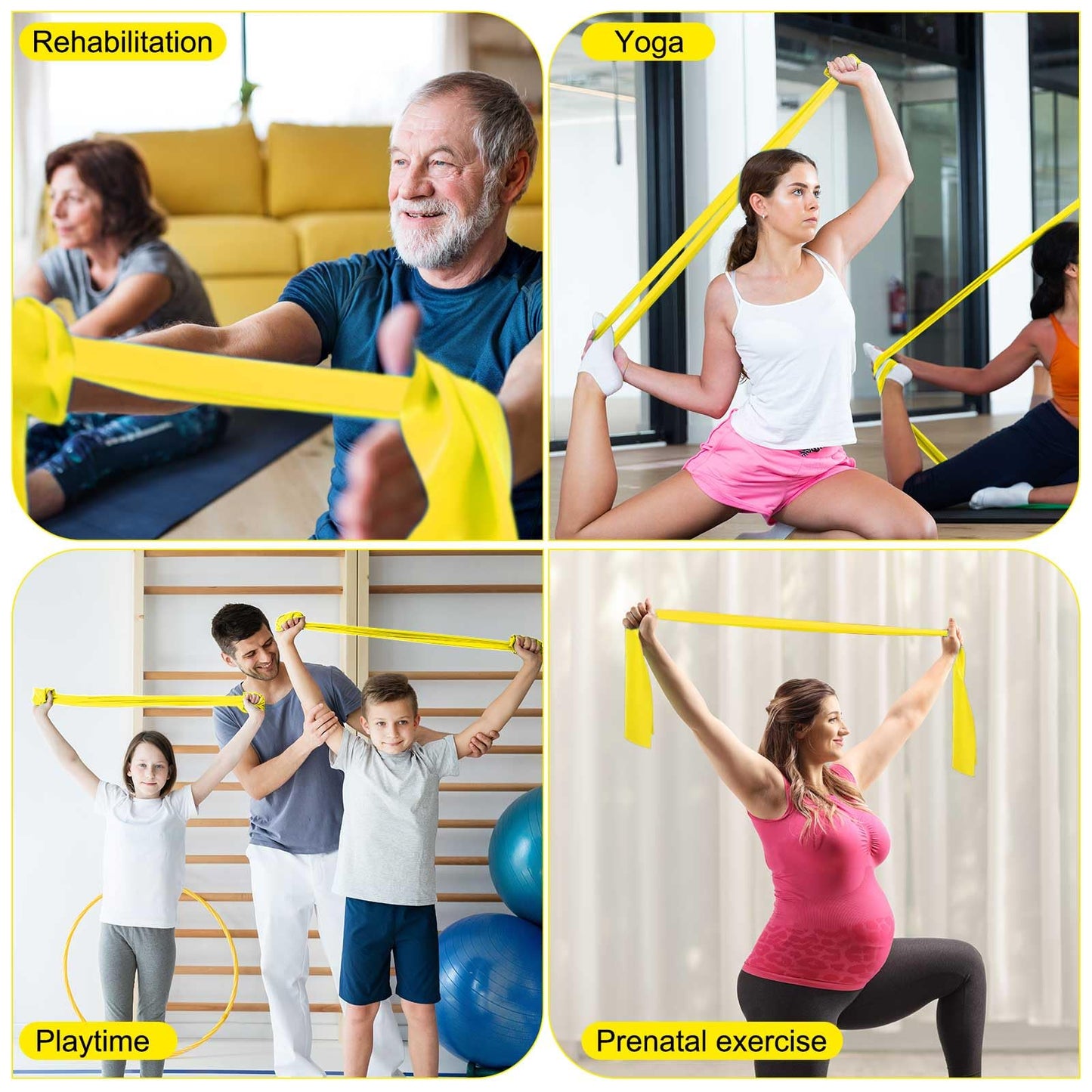 Deekin 10 Pcs 10 Lbs Resistance Bands Bulk Professional Exercise Elastic Bands Latex-Free Yoga Starter Set for Pilates, Physical Therapy, Strength Training, Yoga, Workout for Women Home Gym(Yellow)