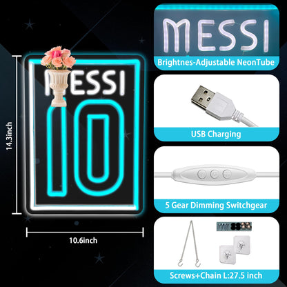 Number 10 Soccer Neon Sign, Cool Dimmable Light Up Argentina Soccer Star Hanging USB Powered for Wall Decor, Man Cave, Bedroom, Bar, Game Room, Garage Deco, Birthday Christmas Merch Gift for Boys Fans (Messy)