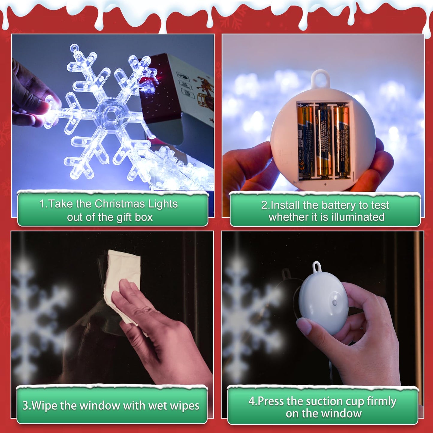 LYUBASA 5Pack Christmas Window Lights Decorations with Timer,Battery Powered Christmas Hanging White Lighted Snowflake Shaped LED Sucker for Xmas Tree Fireplace Indoor Decor