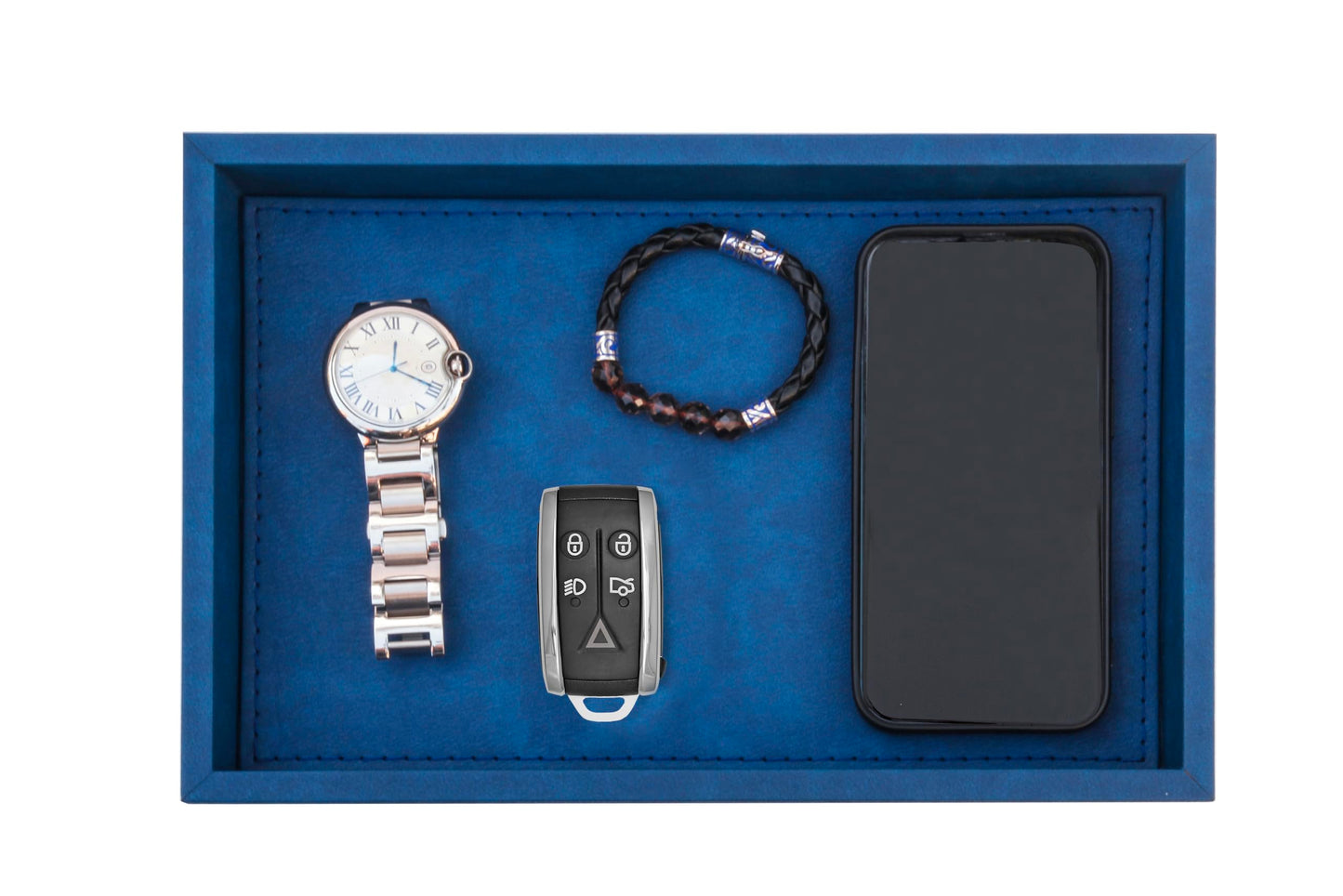 MOENA Faux Leather Tray – Elegant & Versatile Organizer for Home, Office, and Yacht (Matte Cobalt Blue, Small)