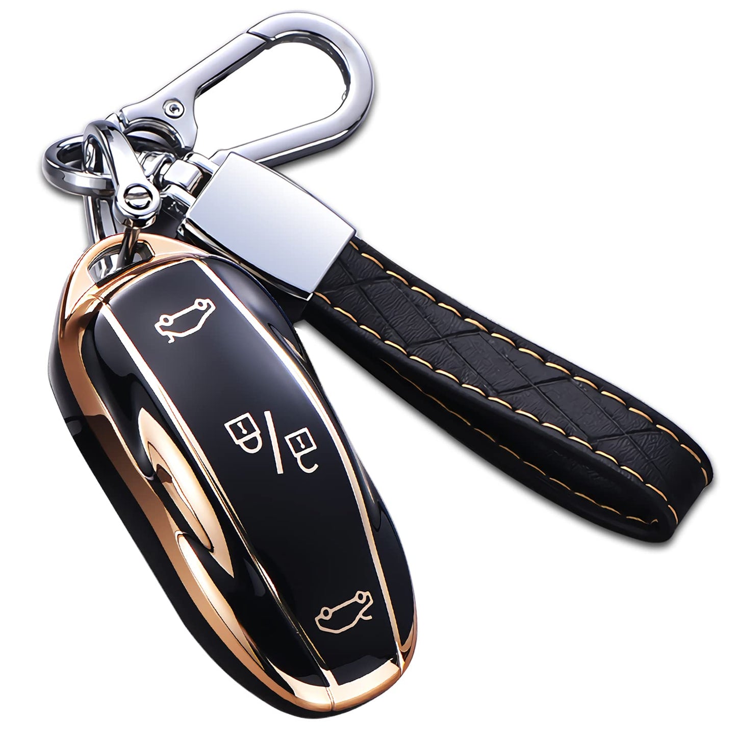 Cacacar for Tesla Model X Key Fob Cover with Keychain, Full Cover Protection Key Fob Case Premium Soft TPU Smart Remote Key Holder (Black)