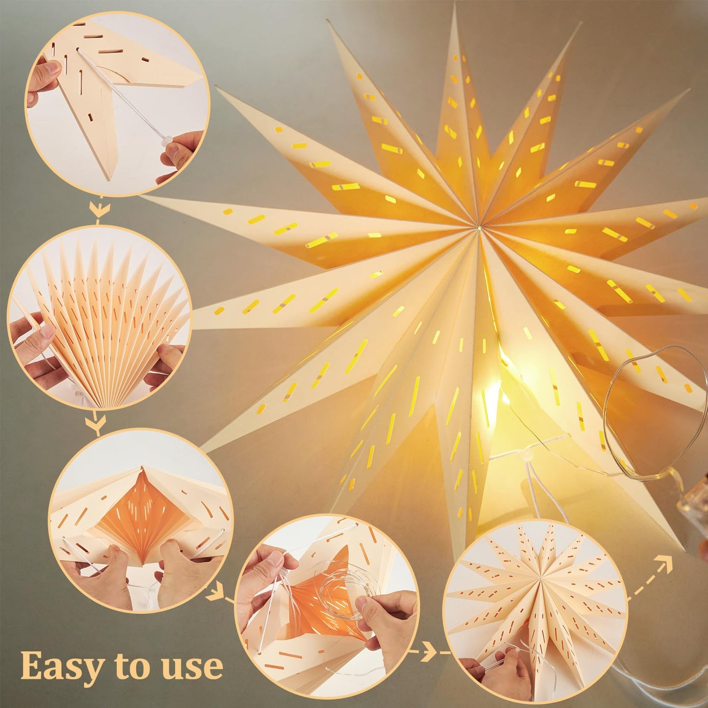 SUNBEAUTY 14-Pointed 18 Inch Hollow Out Paper Star Lanterns Brown White Christmas Lanterns Hanging Lamp Paper Decorations Shade Wedding Birthday Christmas Home Party Decorations