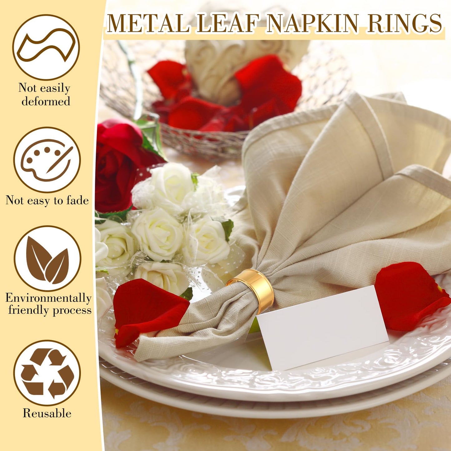 Lounsweer 100 Pcs Gold Napkin Rings Metal Round Holders Buckles for Napkins Weddings Table Serviette Receptions Banquet Birthday Christmas Party Decorations (Basic)