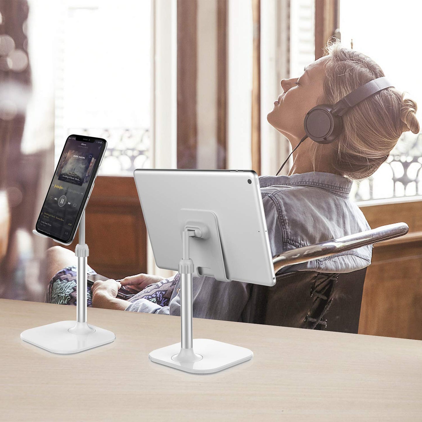 Doboli Cell Phone Stand, Phone Stand for Desk, Phone Holder Stand Compatible with iPhone and All Mobile Phones Tablet, Gifts for Adults Women Men Mom Wife, White