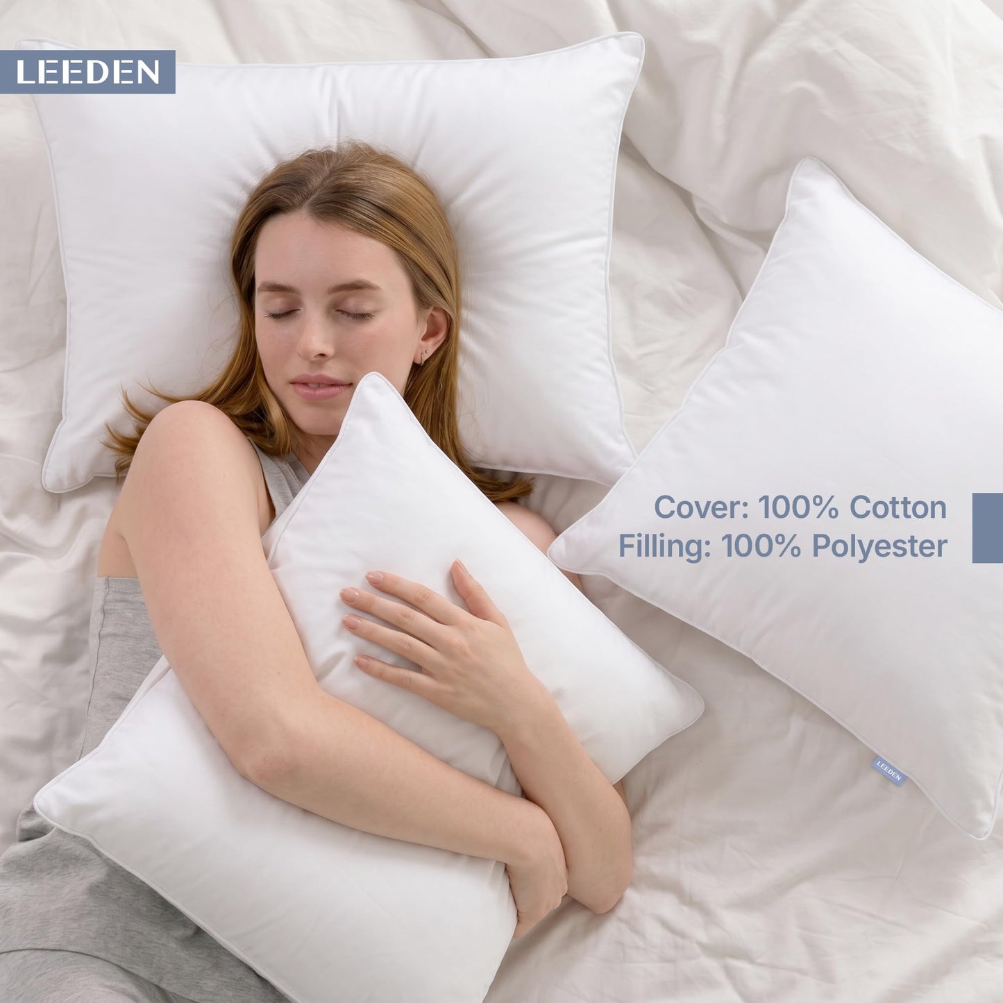 Leeden 20 x 20 Pillow Inserts (Set of 2) - Throw Pillow Inserts with 100% Cotton Cover - 20 Inch Square Decorative Pillows for Sofa, Couch, Bed and Home Decor