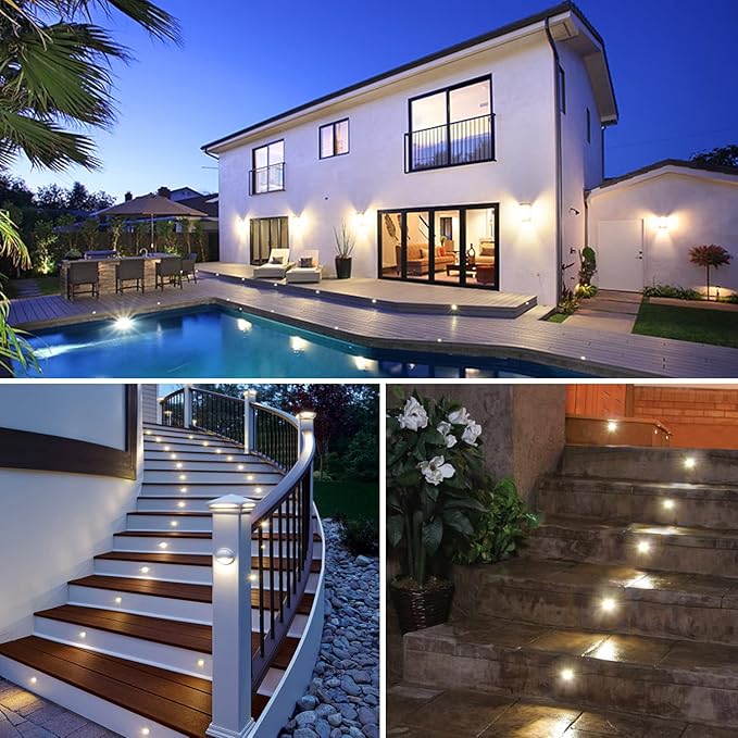 Led Deck Lights Outdoor Waterproof Low Voltage Stainless Steel 1W Outdoor Yard Garden Decoration Lamps Landscape Pathway Patio Step Stairs LED In-ground Lights Black Border(6pcs,Warm White)