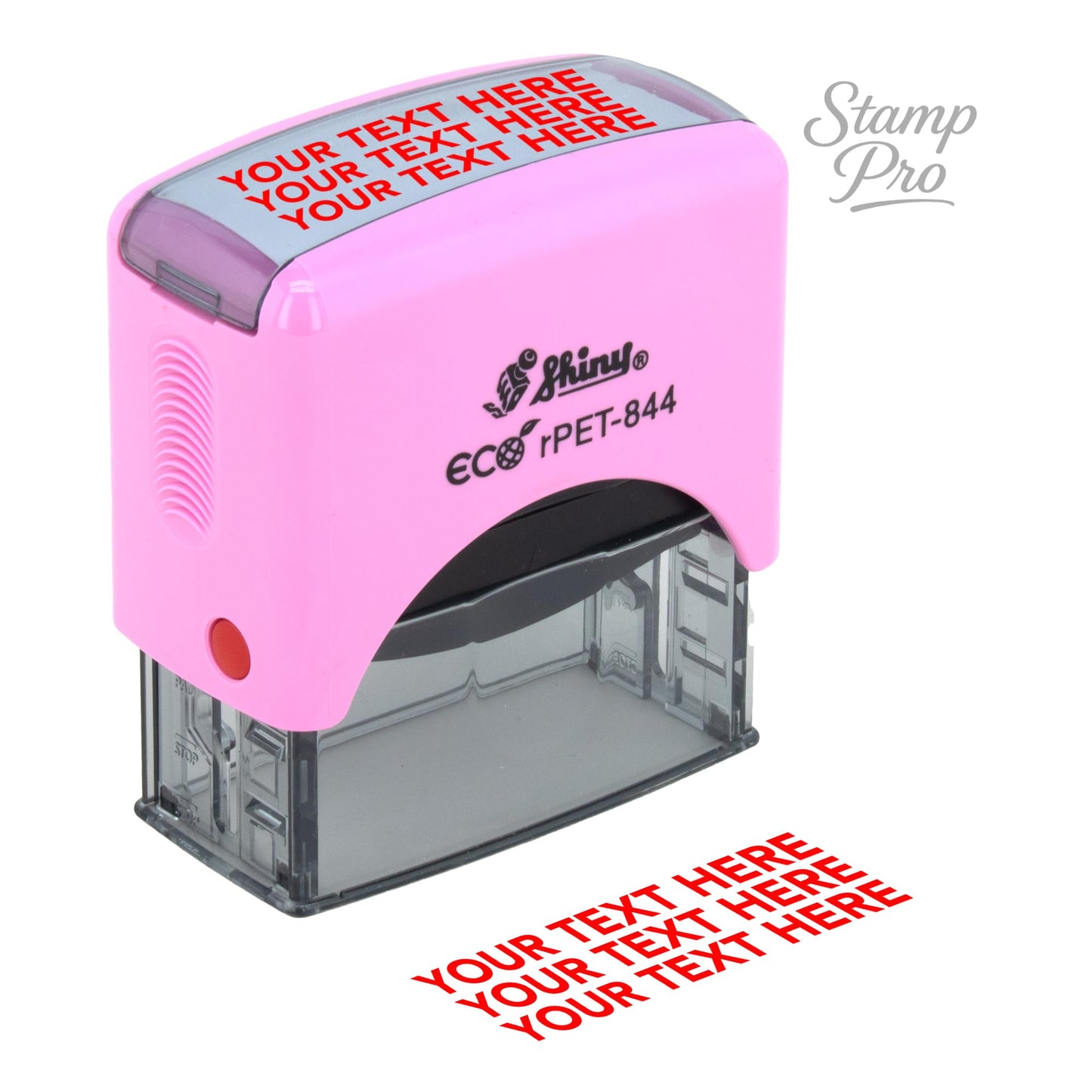Stamp Pro Pink Self Inking 3 Line Custom Stamp – Personalized Name or Text Stamp for Home, School, Crafts & Business Use