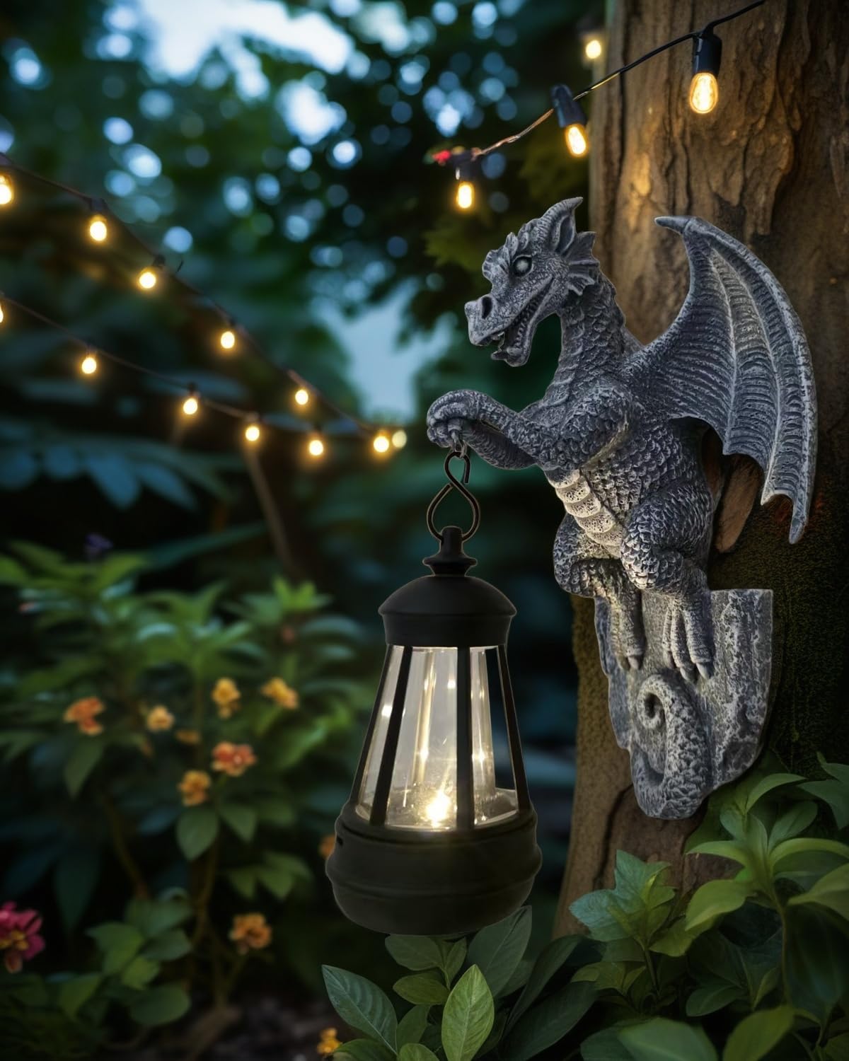 Solar-Powered Dragon Statue, Outdoor Decoration - 9-inch Garden Decor with Solar Light, Waterproof Wall Hanging, Resin Sculpture, Patio/Garden Decoration Gift