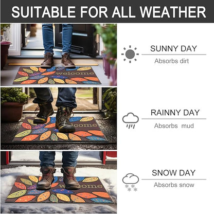 CHICHIC Door Mat, Welcome Mat 17x 30 Inch Front Door Mat Outdoors for Home Entrance Outdoors Mat for Outside Entry Way Doormat Entry Rugs, Heavy Duty Non Slip Rubber Back Low Profile, Leaves