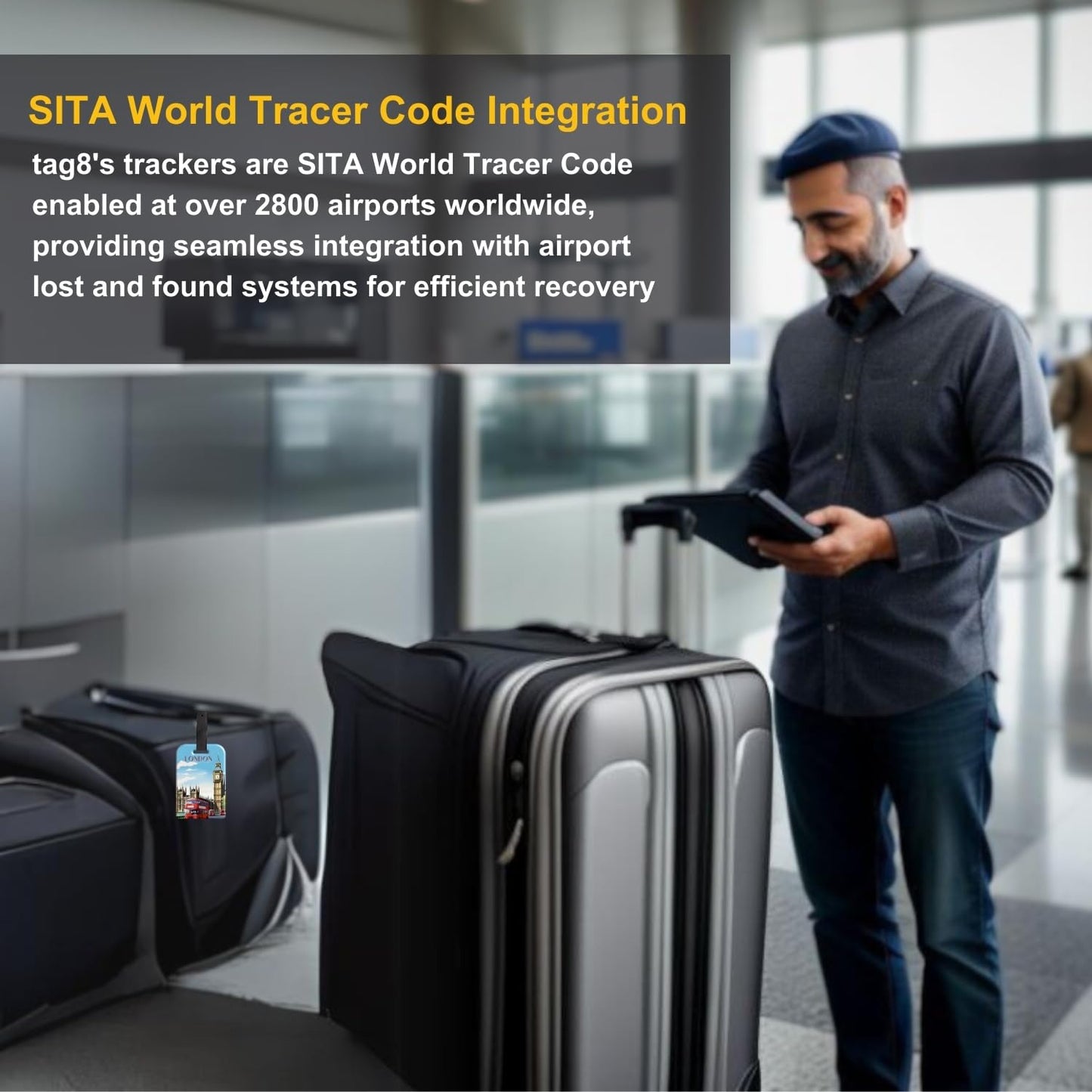[Pack 2] tag8 London Smart Bag tag |Trendy Luggage tag ID Identification | Suitcase Tag | Fashionable Digital Name tag | Airline Compliant, SITA World Tracer Code Enabled | Travel Gift idea