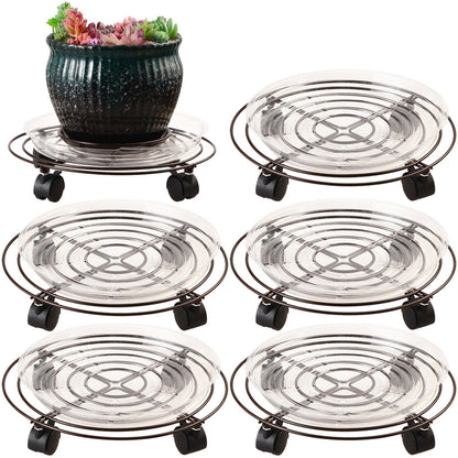 5 Packs Metal Plant Caddy 11.8" Plant Dolly with Wheels Heavy-duty Wrought Iron Rolling Plant Stand with Casters Indoor and Outdoor Plant Pot Movers Planter Rollers Coaster, Brown