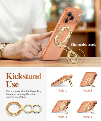 GVIEWIN Magnetic Phone Ring Holder, Compatible with MagSafe Phone Grip with Adjustable Stand, Magnet Phone Ring Kickstand for iPhone 17/16/15/14/13/12 Pro Max Plus Air/Other Phones (Glitter/Silver)